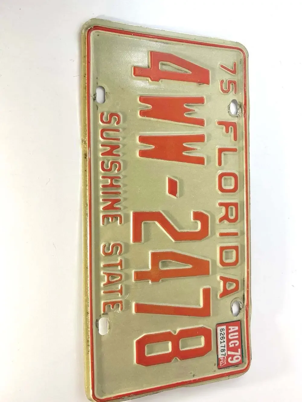Vintage 1975 Florida License Plate Tag Orange number letter Sunshine State